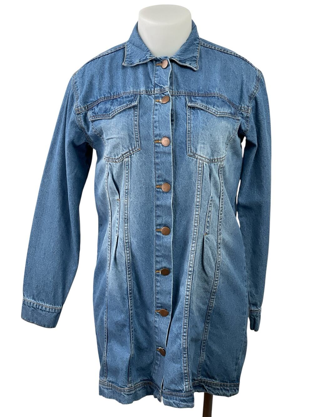 NEW PrettyLittleThing Blue Long Sleeve Button Up Denim Jean Mini Shirt Dress 2X
